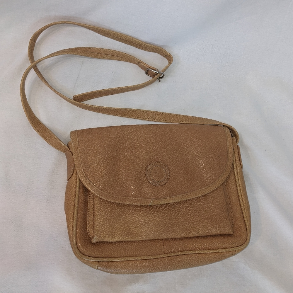 Genuine Leather Crossbody Purse Made in Brazil Tan Camel Color